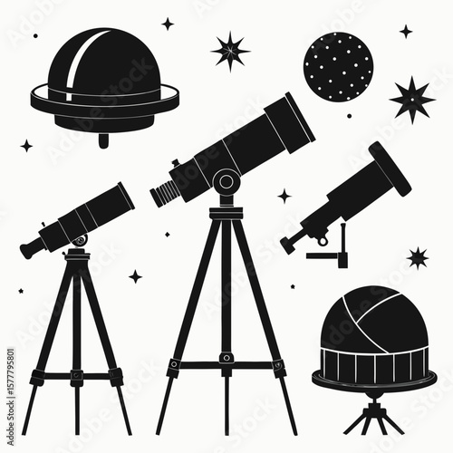 Telescopes and celestial bodies observatory planet