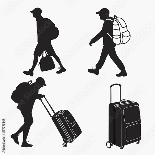 Travelers with luggage and suitcases backpack rolling suitcase