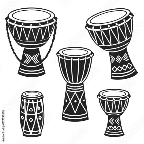 Tribal drums with geometric patterns rhythm percussion