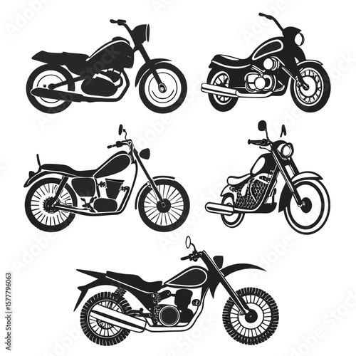 Various motorcycle silhouettes black and white cruiser