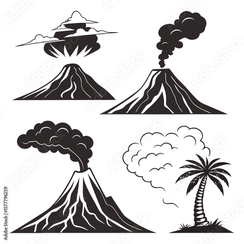 Volcano eruptions and palm tree smoke clouds
