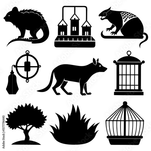 Wildlife traps and cages silhouettes animals