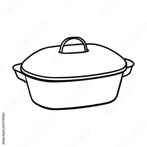 Handdrawn an oval casserole dish with lid handle on graphic