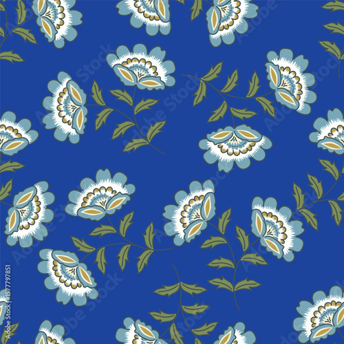 Seamless floral pattern, colorful ditsy print, abstract ornament in retro folk motif. Pretty decorative art botanical design of hand drawn large, small flowers, leaves, wild herbs. Vector illustration