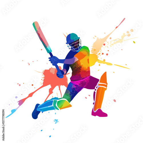 colorful cricket player hitting ball clip art preview