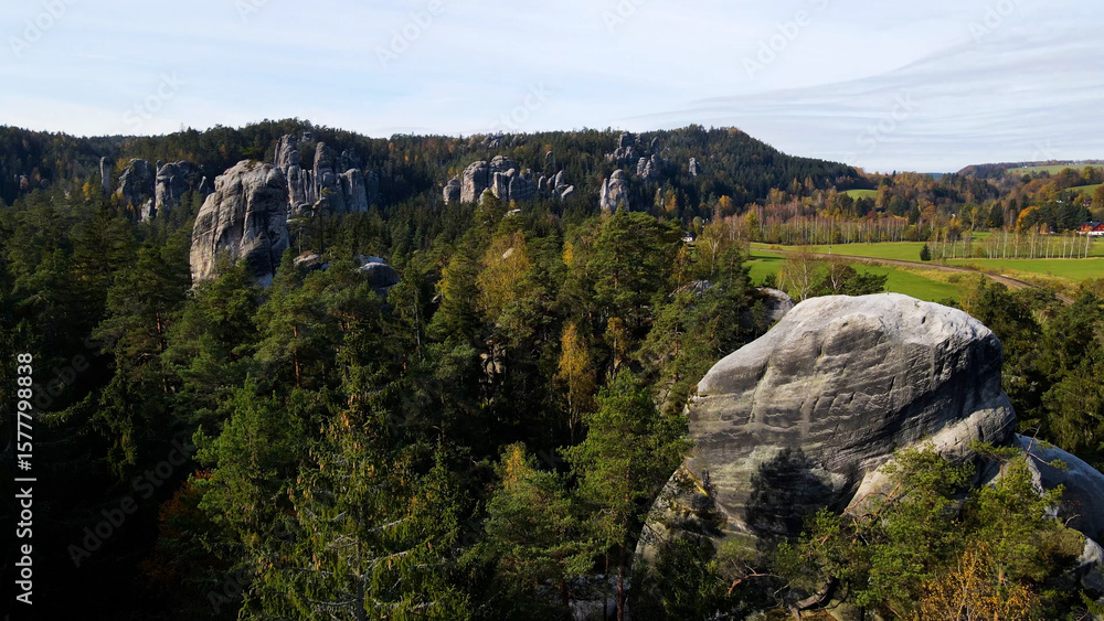 Fototapeta premium Adrspach rocks view from above Drone landscape Adrspach Czech Republic