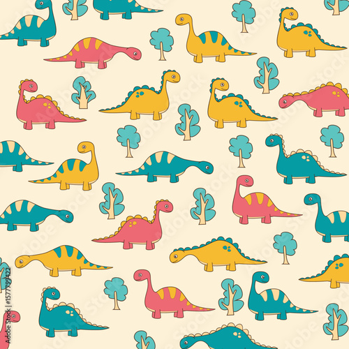 seamless background dinosaur brontosaurus cartoon cute pattern for kids apparel fullprint design
