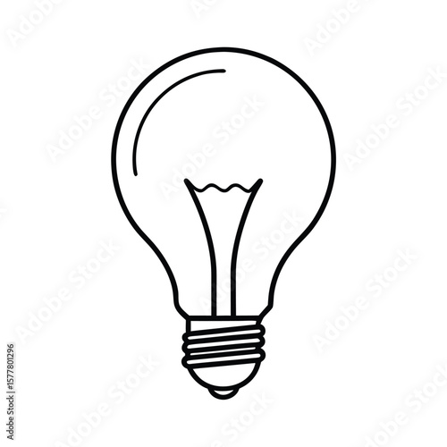 Handdrawn outline a lightbulb with a detailed filament screw base on idea electricity