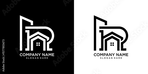 R letter logo, home and elegant high-rise building
