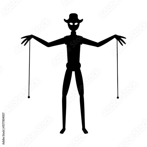 Silhouette figure puppet marionette stringed man vector art