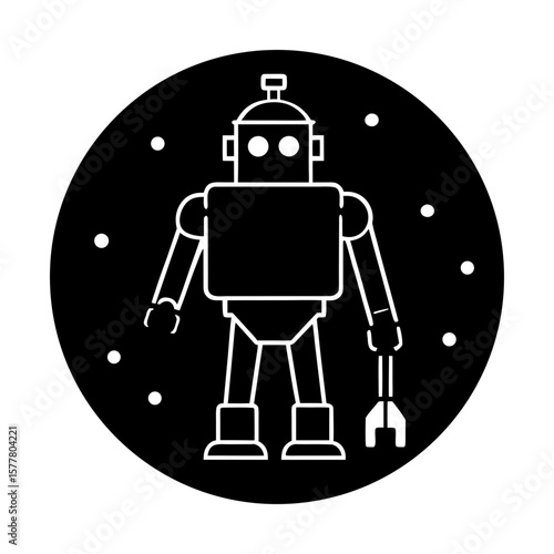 Retro robot vector illustration vintage style automation art silhouette