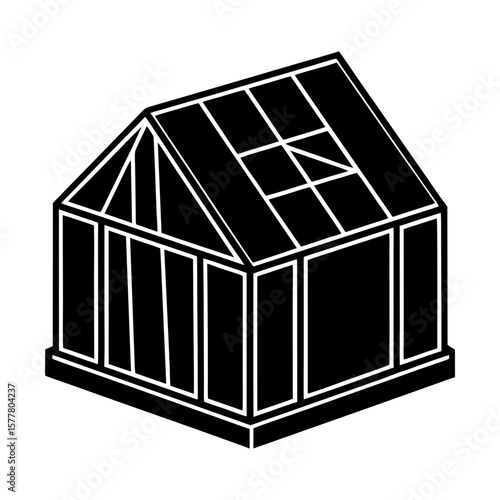 Isometric greenhouse glasshouse conservatory plant growing house silhouette