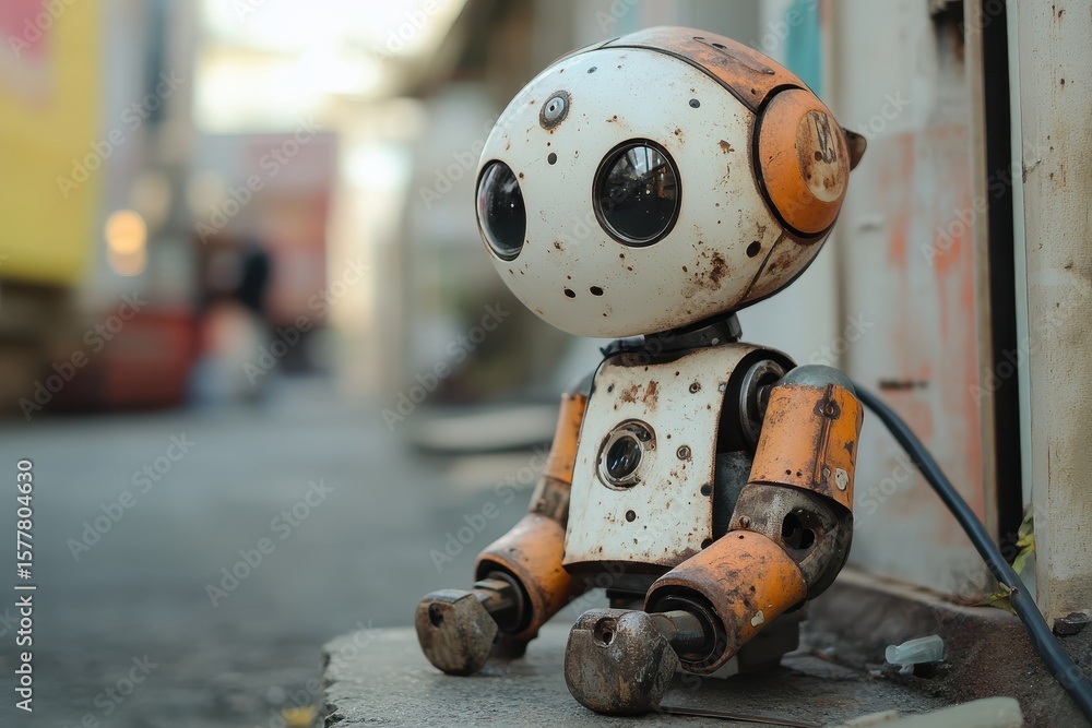 Fototapeta premium Cute robot communicating, whimsical robot with an endearing look