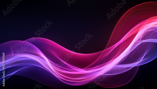 elegant flowing waves of purple and pink light create a mesmerizing abstract backdrop against a dark background