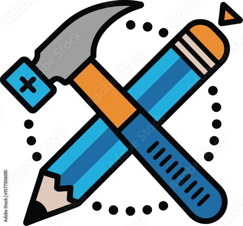 Hammer and pencil icon design construction renovation tools symbol carpentry repair creative graphic art 