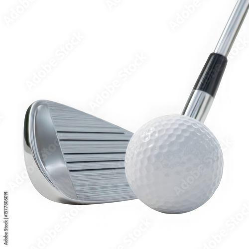 Golf club about to hit a golf ball isolated on transparent background
