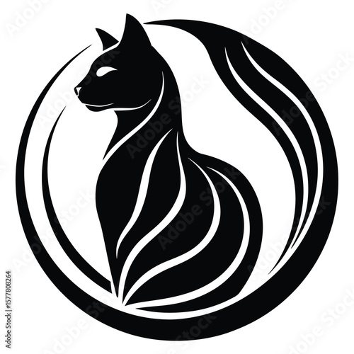 Black cat silhouette within a circular frame perfect for logos and brand identity
