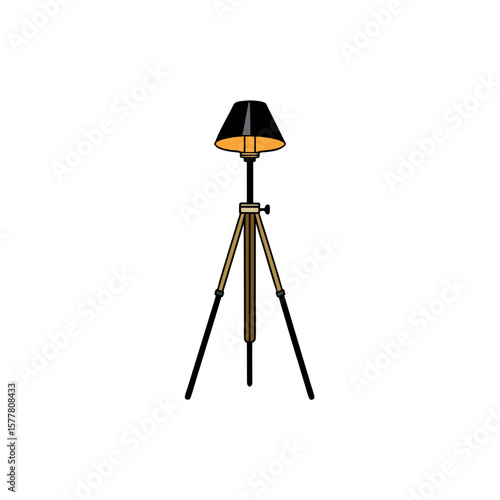 Stylish tripod floor lamp with black shade for home decor Line Art Vector Illustration