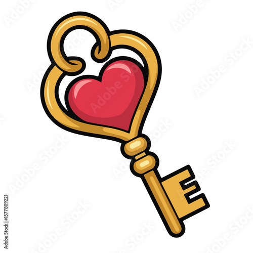 Golden key to a passionate heart, a romantic symbol of love and celebration