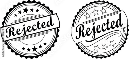 Double round rejected stamp icon set with classic approval seal