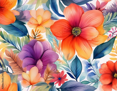 Wallpaper Mural seamless watercolor decorative flowers pattern generative background Torontodigital.ca