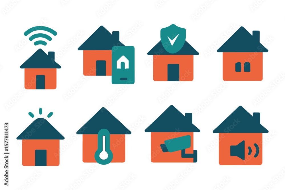 Fototapeta premium Smart home technology icons featuring security and automation elements