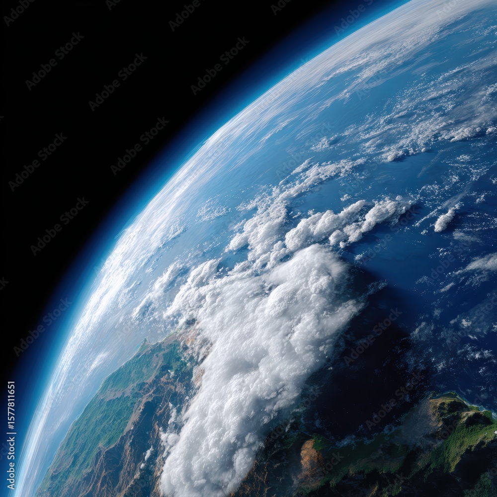 Fototapeta premium Close-up of Earth seen from space, continents and clouds, fragile beauty. Global, environmental. Blue planet.