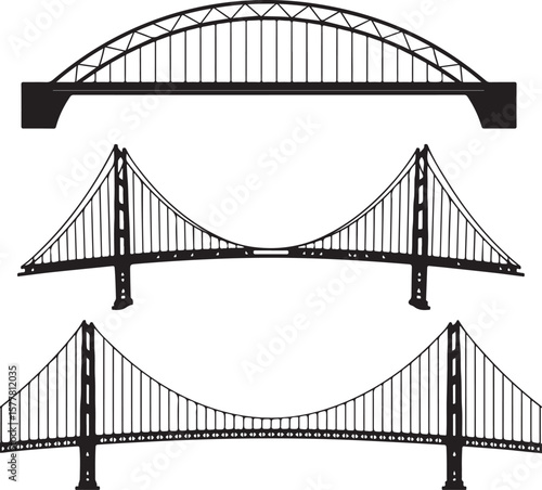 Golden Gate style

Old stone bridge

Modern suspension bridge

Bridge with city skyline background