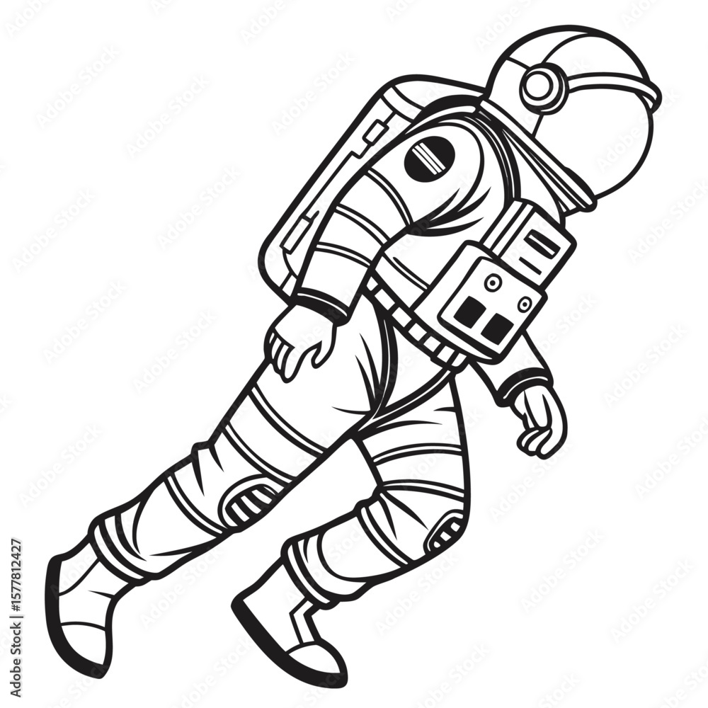 Fototapeta premium astronaut inspace suit black line vector illustr 