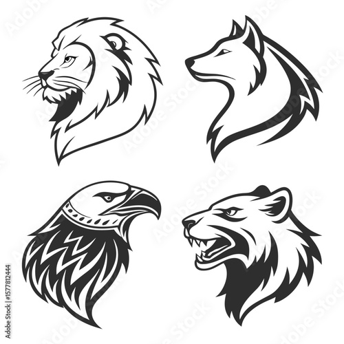 collection of animal logos including lion eagl