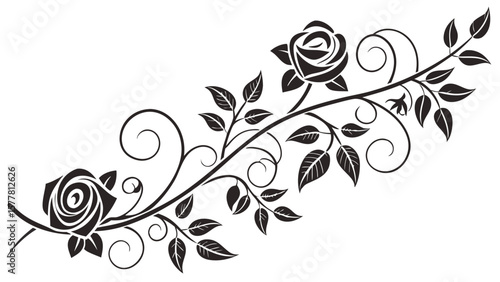 Elegant floral design featuring roses with intricate swirls and delicate leaves in a monochrome style vreated with genrated ai