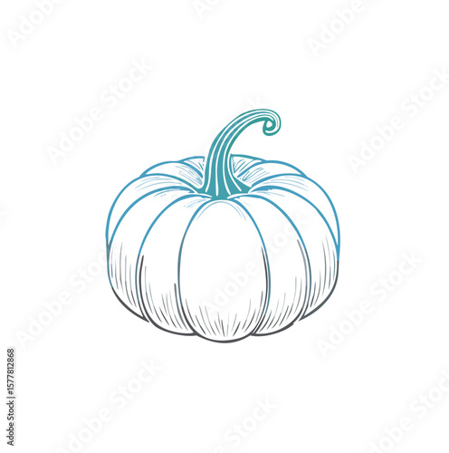 Stylized pumpkin with teal stem and blue outline gourd squash