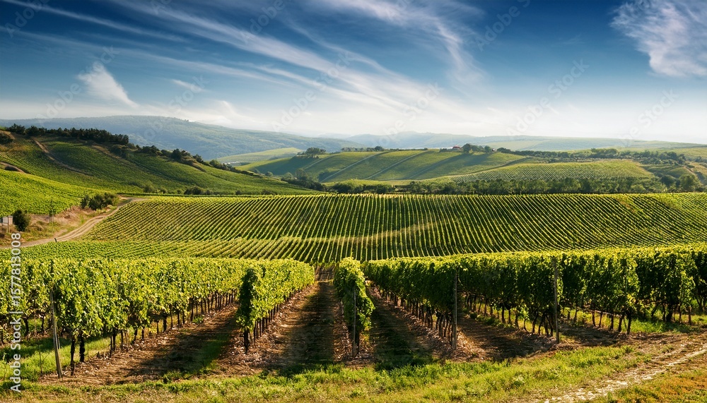 Fototapeta premium vineyard landscape with rolling hills and rows