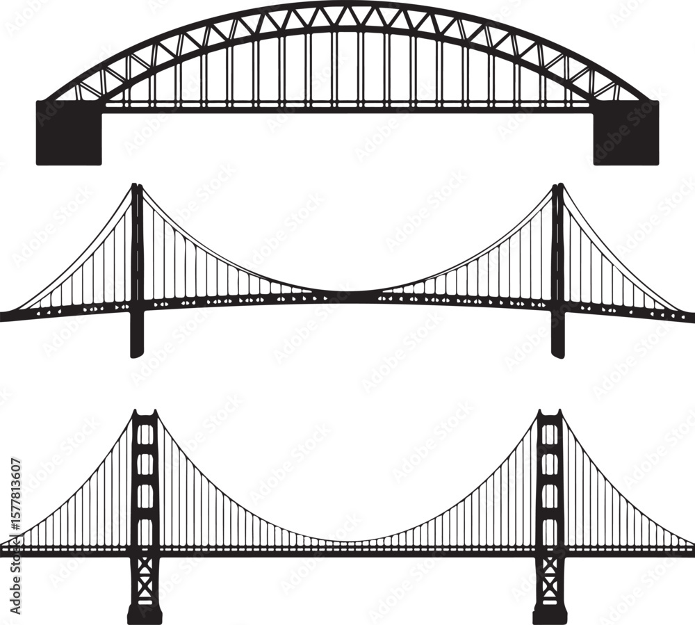 Fototapeta premium Golden Gate styleOld stone bridgeModern suspension bridgeBridge with city skyline background