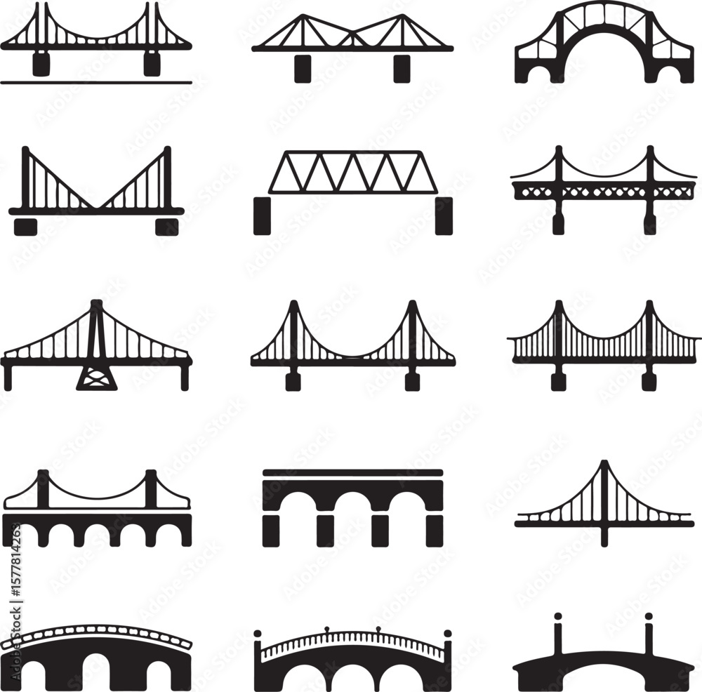 Golden Gate style

Old stone bridge

Modern suspension bridge

Bridge with city skyline background