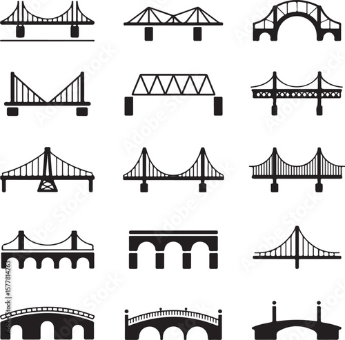 Golden Gate style

Old stone bridge

Modern suspension bridge

Bridge with city skyline background