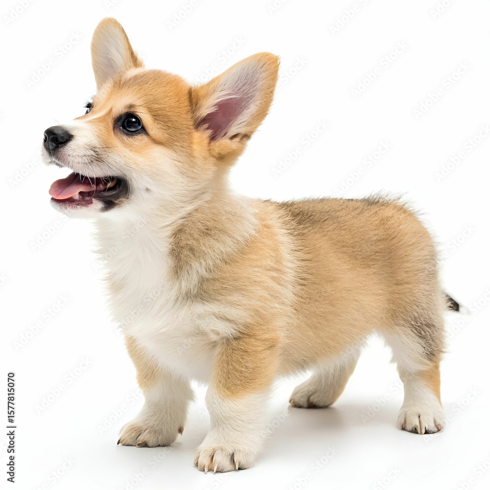 Obraz premium An adorable puppy is captured against a clean white background.