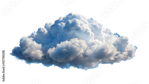 A large, dense, and fluffy white cumulus cloud against a clear blue sky isolated on transparent background