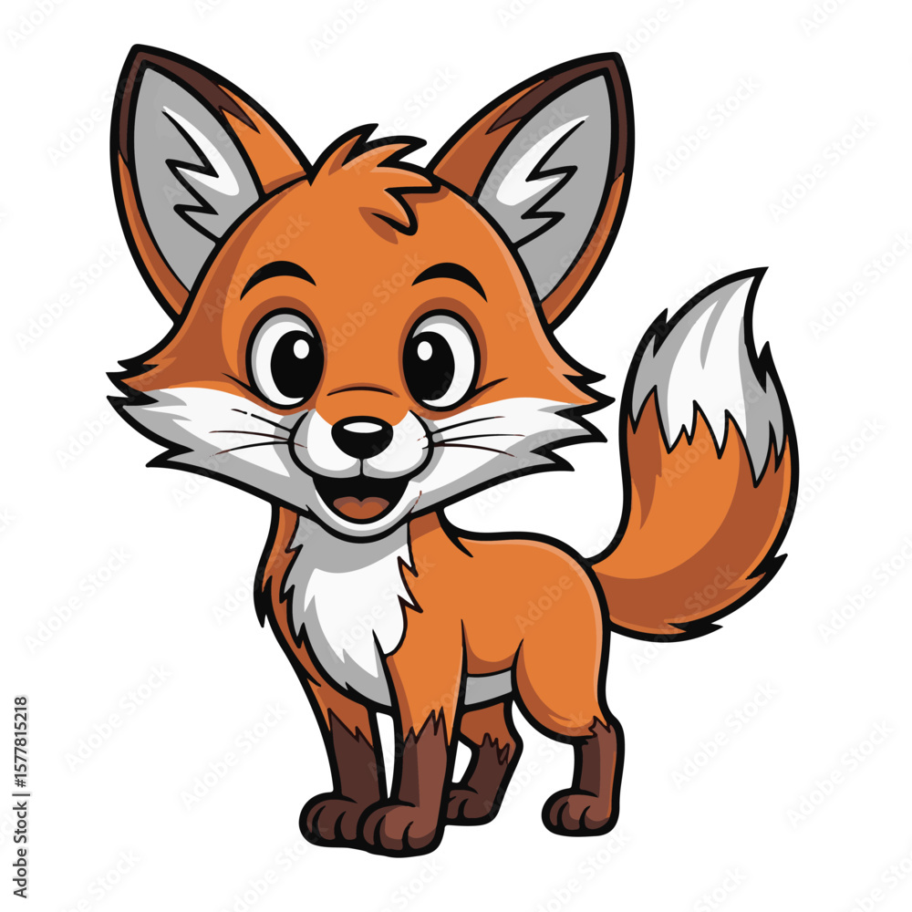 Fototapeta premium A cute red fox cartoon, a wild orange mammal illustration with a funny tail design