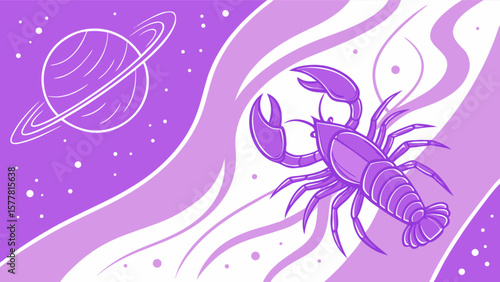 Purple zodiac cancer astrology sign with planet saturn in space themed background art vector image