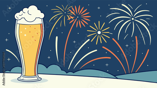 Celebrate special occasion with beer and fireworks vector illustration for new year and party time
