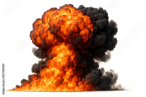 Realistic giant explosion on white background
