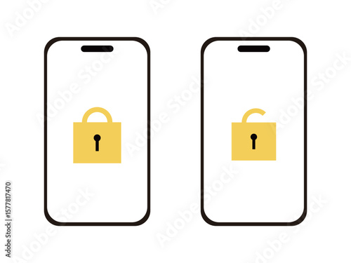 スマートフォンのロック画面のアイコンのイラストのセット