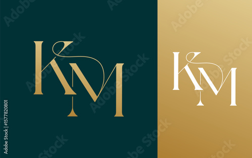 Initial letter KM MK logo design vector illustration for couple, wedding, and business