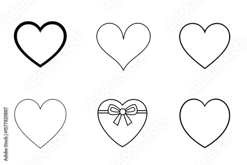 Vector set of hearts in different variations, romantic and decorative designs on a transparent background