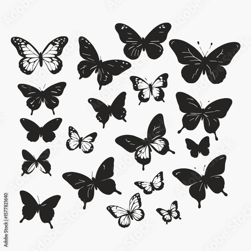 Black and White Butterfly Silhouettes Set – Vector Clipart