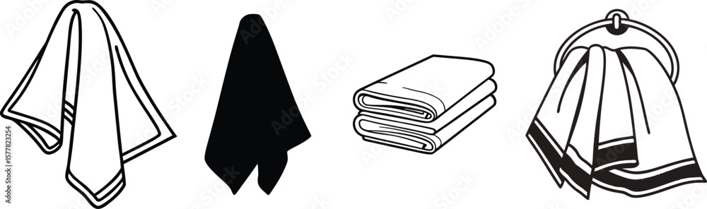 Naklejka premium Folded Towel Silhouette Clipart Illustration, Black and White Vector Set.