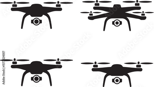 Quadcopter Drone Silhouette Vector Illustration

Top View Drone Icon Design for Technology Projects

Modern Drone Silhouette for Surveillance and Delivery Themes

Black Drone Vector with Camera for Ph