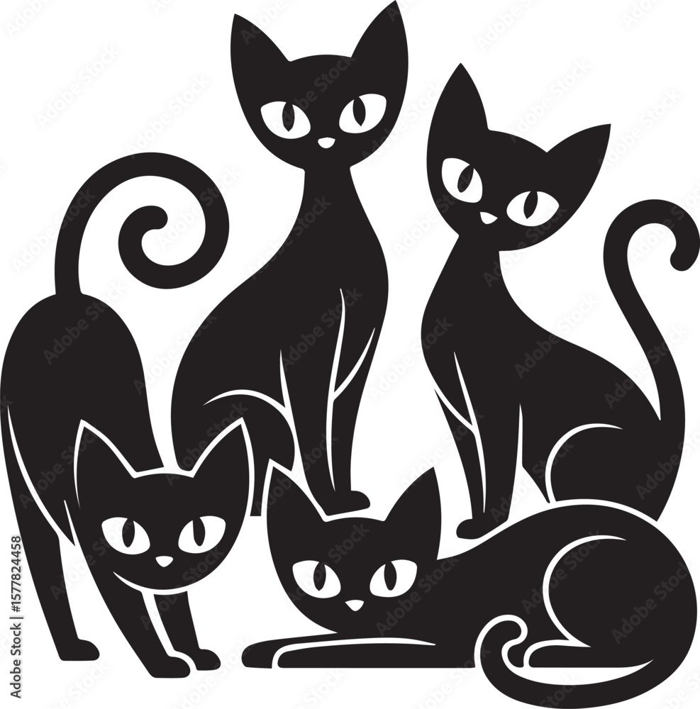 Obraz premium Cute black silhouette cats for Halloween or any occasion