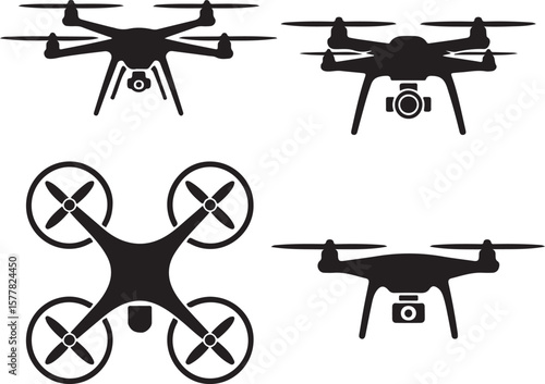 Quadcopter Drone Silhouette Vector Illustration

Top View Drone Icon Design for Technology Projects

Modern Drone Silhouette for Surveillance and Delivery Themes

Black Drone Vector with Camera for Ph